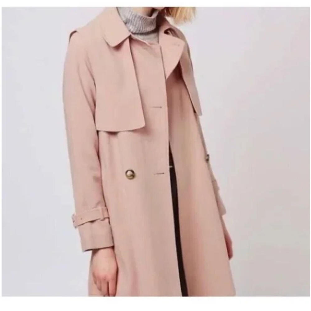Topshop Pink Trench Coat with Belt Tie and Notched Lapels